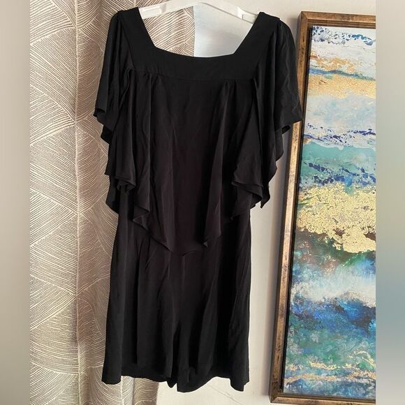 Alice + Olivia Romper Womens Size Small Black Ruffle Short Back Zip - Picture 1 of 12